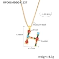 Golden titanium steel necklace with a copper H pendant encrusted with colorful zircons - Letter H