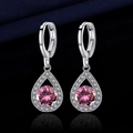Pink gemstone drop earrings with silver base and white cubic zirconia halo design - Angel's Tears [pink Diamond] Led-90