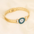 Detail of gold evil eye bracelet with blue enamel and sparkling crystals on silk - Hollow Chain Blue Eye Pendant Style (6#)