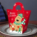 Sacchetto regalo di Natale rosso con stampe di renne e Babbo Natale festivo - Sfondo Rosso Renna (Senza Nastro)