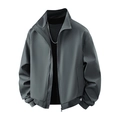Ανδρικό γκρι-μπλε casual τζάκετ harrington με όρθιο γιακά και αντιανεμικό ύφασμα - S / σκούρο γκρι