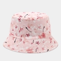 Close-up of pink bucket hat featuring red cherry blossom prints and durable stitched brim - Light Pink All-over Red Sakura Print Style (26#色)