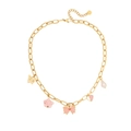 Collana in acciaio inossidabile dorato con fiori a fiocco rosa e ciondoli a farfalla - Collana con Fiocco (1#)