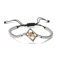 Skull charm woven bracelet with red zircon eyes and silver beads in gothic style - Woven Bead Chain