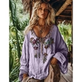 S Purple Cotton Linen Embroidery