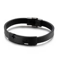 Bracciale punk da uomo in pelle nera con placca d'acciaio a stelle e chiusura opaca - 21cm / Nero