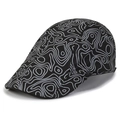 Men's fashion newsboy cap featuring black and white topographic map pattern texture - Adjustable / Black