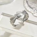 Silver vintage fish-patterned stainless steel open cuff bracelet with embossed relief texture - Silver Fish Shoal