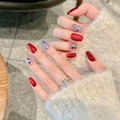 Faux ongles œil-de-chat rouges avec paillettes et strass de forme cercueil - L / 2727-Style Chinois Moderne/Long Carré-Rond