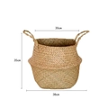 Handwoven seagrass belly basket with handles and waterproof lining, size 30x35x38cm - XL (Diameter 30cm Belly 38cm) / Original Color