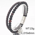 Bracciale da uomo a doppio strato in pelle con perline occhio di tigre e chiusura argento - Marrone Rossastro (KB188303-KLHQ)