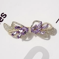 Elegant butterfly hair clip with purple crystals, faux pearls and gold metal base - Luan Si Twilight Purple