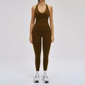 Women's 2-piece yoga set in dark coffee brown with racerback top and high waist leggings - XL / Vest 1 + Pants — Dark Brown