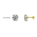 Gold-plated stainless steel stud earrings with 4-prong set clear round zircon stones - 5mm / Gold