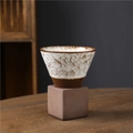 Japanese style stoneware ceramic coffee mug with brown and white glazed pattern - 200ml / Peacock White