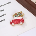 Christmas car brooch with red enamel tree and pearl wheels on vintage paper background - Style 6 Car (3.5*3.5cm)
