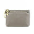 Grey genuine leather coin purse with double gold zippers and heart keychain - Gray