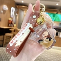 Milk tea bear keychain with brown liquid, black pearls, golden bell and wrist strap - Bear Milk Tea - Iceberg Cup