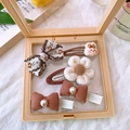 Detail of 4-piece milk tea brown fabric hair clip set in a transparent storage box - Set 2-Little Rabbit Theme 5Pcs Set