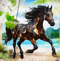 Running horse pattern 2D acrylic suncatcher hanging ornament with colorful mosaic art - Galloping Horse-OPP Bag