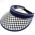 Navy blue elastic visor with checkerboard brim and breathable mesh lining for sun protection - M (56-58cm) / Navy Blue