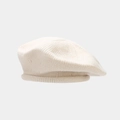Close-up of cream knit beret showing fine stitching and retro rolled edge detail - One Size / Milky White