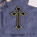 Black cross embroidery patch with gold edges on denim background, 10.3cm height - Hot Melt Adhesive / Gold Black