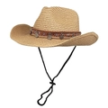 Women's summer straw cowboy hat with metallic accents and adjustable chin strap - M (56-58cm) / Khaki