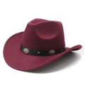 Detail of burgundy felt cowboy hat with leather band and engraved metal conchos - M(56-59CM) / Burgundy