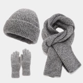 Set invernale 3 pezzi con berretto sciarpa e guanti in maglia spessa grigio scuro - Set 3 Pezzi in Maglia Grossa / Nero