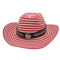 Cappello da cowboy in paglia a righe bianche e rosse con concho vintage e turchese - Taglia unica(56-58cm) / Righe Rosso Bianco (Concho Tondo Turchese Blu + Corda Antivento)