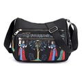 Borsa a tracolla in nylon nero con stampa etnica e più scomparti con zip - Motivo Sotto l'Albero