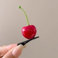 Divertida horquilla de cereza 3D realista con fruta de resina roja brillante y clip negro - 4# Cereza