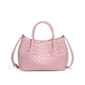 Pink hand-woven luxury bucket bag with top handle and adjustable shoulder strap - Lotus Pink