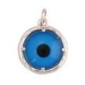 Blue Evil Eye pendant in a silver claw setting, minimalist protective jewelry accessory - L23w / Silver Sea Blue