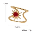 Dimensioni dettagliate dell'anello regolabile in oro con smalto rosso a raggiera - Forma del Sole (JR682) / Rosso
