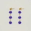 Bohemian gold chain earrings with blue crystal flower drops for a stylish look - Blue (Earrings)