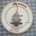 Gray plush Christmas tree hanging ornament with silver glitter and rustic wooden bead - Christmas Tree - Grey