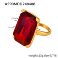 Gold plated geometric ring featuring a 1.9cm rectangular red zircon stone in size 8 - US 6 / Rectangular Zirconia Ring (A590) / Gold Red Zirconia