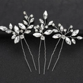 Three-piece silver crystal hair pins featuring elegant leaf and flower designs on black background - Silver Hairpins Set of 3 / Silver