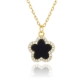 Collana quadrifoglio in argento dorato 925 con onice nero e zirconi lucidi - Collana-Placcato Oro