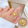 Anillo ajustable minimalista de trébol dorado con bandas de cuerda de varias capas - Abierto Ajustable / Estilo Abierto de Trébol Chapado en Oro Real J0021