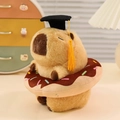 Capybara plush toy with black doctoral hat and doughnut ring in a sitting pose - Donut / Yellow