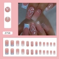 French tip press-on nails with white gradient, glitter hearts, and rhinestone accents - Heart Glitter (Z758) - Glue Style