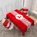 Red Christmas polyester tablecloth with white reindeer and snowflake festive patterns - 40*70cm / ZB032-5 (Red White Reindeer Tablecloth And Pillowcases)