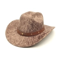 Chapeau de cowboy vintage marron avec texture craquelée et bandeau en cuir à rivets - M(56-58cm) / Kaki