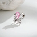 Silver bow cartilage stud with pink teardrop zircon and white crystal pave setting - Pink Water Drop (A1037-2#Single Piece)