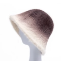 Cappello bucket da donna in pelliccia di coniglio con sfumatura grigio e beige - 55-58cm (Regolabile) / Sfumato Caffè
