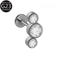 ASTM F136 titanium labret stud featuring three round bezel-set cubic zirconia stones - Style 4 / 1.2*6mm
