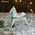 Mint green Nordic metal rocking horse Christmas ornament with gold edges and star patterns - Green